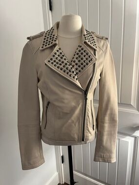 Forever 21 Beige Studded Leather Moto Jacket